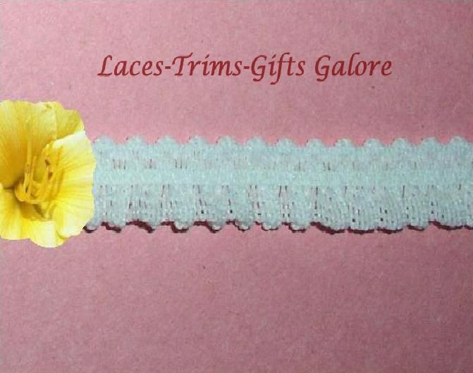 12 24 Yard 1/2 White Ruffled Elastic Stretch Lace R18V  