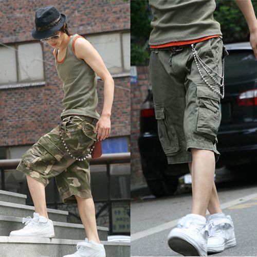 Mens Casual Slim Cargo Trousers Short Slacks Pants Pocket Big Camo 5 