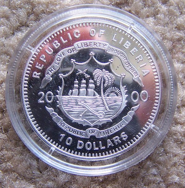 2000 Republic of Liberia Silver 10 dollar coin   Civil War   Robert E 