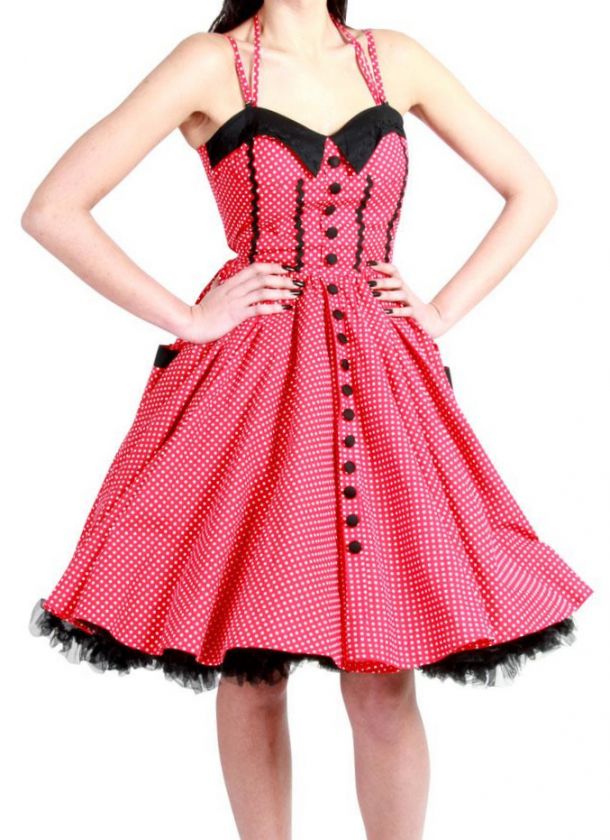 HELL BUNNY Peggy Sue ~ 50s Rockabilly Red Polka Dot Swing Dress 