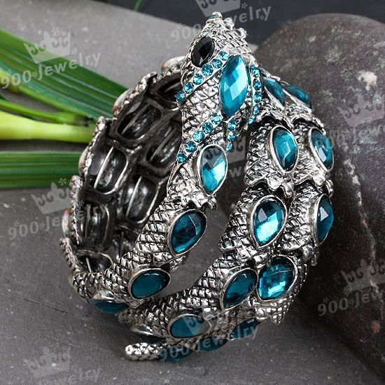 BLUE SNAKE CRYSTAL ALLOY RESIN WRAP BRACELET BANGLE NEW  