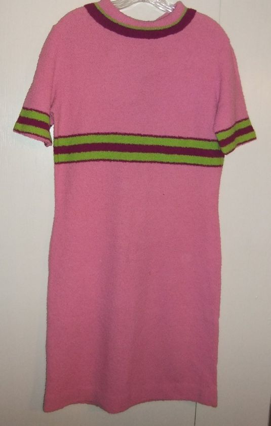Vintage Mod Pink Lime Green Italian Knit Sweater Dress L  