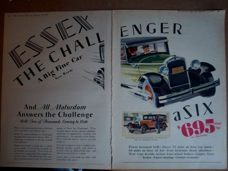 1929 Essex Challenger Six A Big Fine Head Two Page Ad  