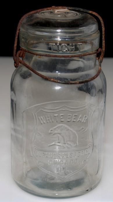 WHITE BEAR COFFEE DURAND & KASPER GLASS CANNING JAR  