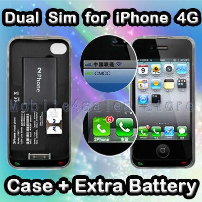 Dual Sim Extra Battery Protective Case for iPhone 4 4G  