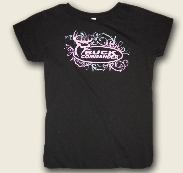 Buck Commander Blk w/ Pink Swirl Logo Shirt Girls Duck  