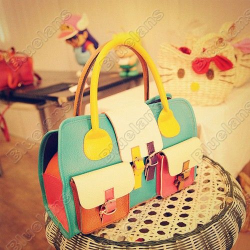 Fashion Women HIT Color PU Leather Hobo Satchel Clutch Handbag Bag 