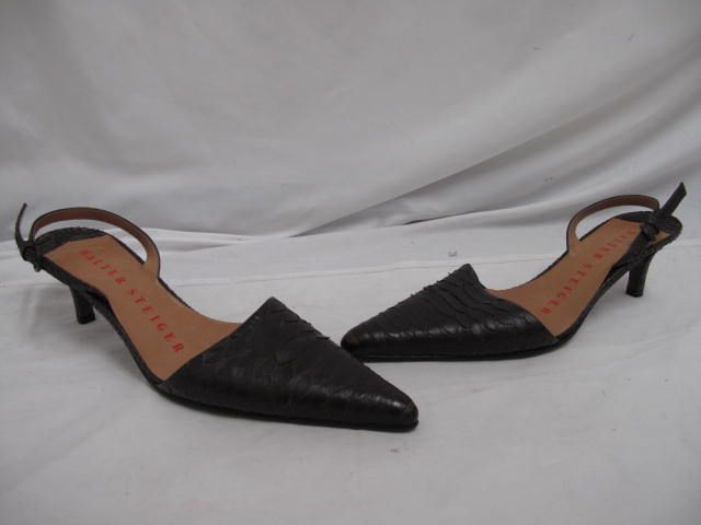   Once* Walter Steiger Dark Brown Python Pointed Toe Slingback Heels 38