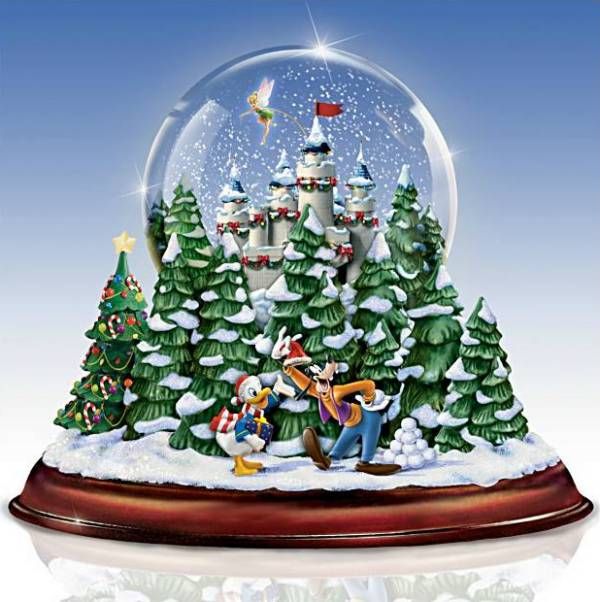 DISNEY *VINTAGE CHRISTMAS* MUSICAL SNOW GLOBE W/LIGHTS & SWIRLING SNOW 