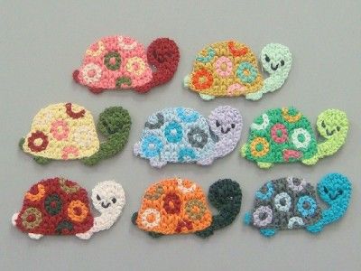 Lot of 8 Crochet Turtle Appliques 8 Colors A125  