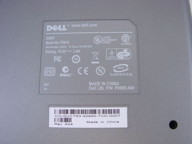 Dell PD01S External Media Bay+ DVD Rom Drive 5W299 A01 D430 dBay Combo 
