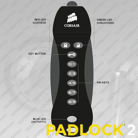 CORSAIR 16GB Flash Padlock 2 Secure AES USB Thumb Drive  