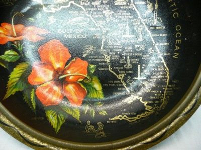 Florida Tourist Tin Tray Bowl Orange Lot decorator styled map vintage 