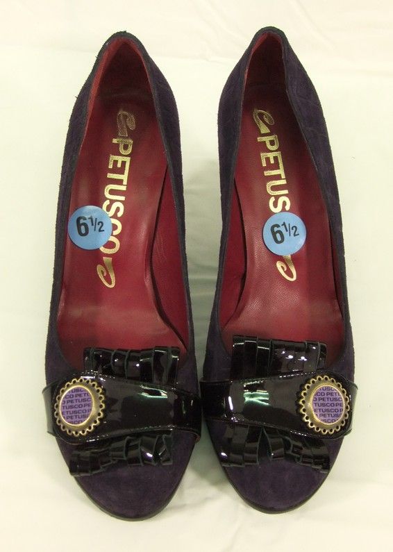 PETUSCO Heel Pumps Plum Iron Flower Black Strap 6.5M  