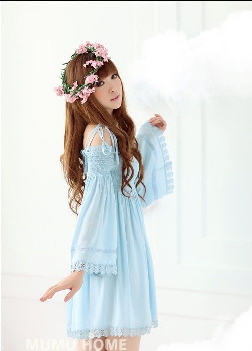 SPAGHETTI STRAP OFF SHOULDER DRESS SPEAKER SLEEVE 1850  