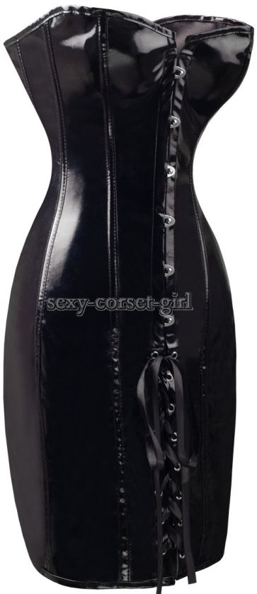 NEW Gothic Black PVC Vinyl SZ S 6XL Corset Dress with G_String Bustier 