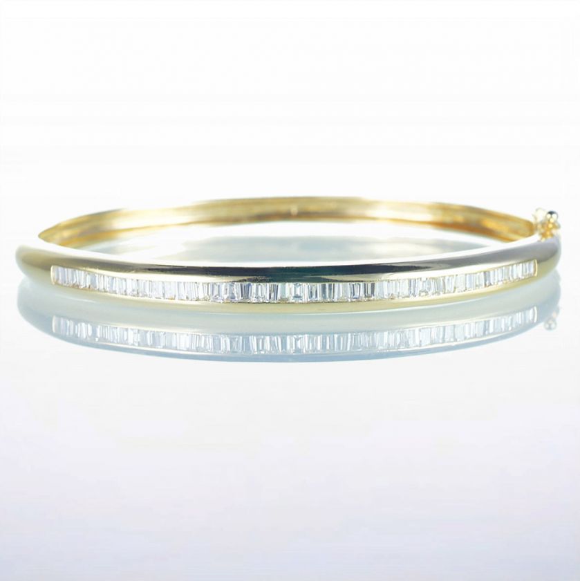 18K 1.71CT YELLOW GOLD DIAMOND BAGUETTE BANGLE BRACELET  