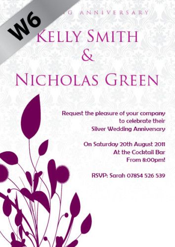 Personalised Wedding Anniversary Invitations 25th 50th  