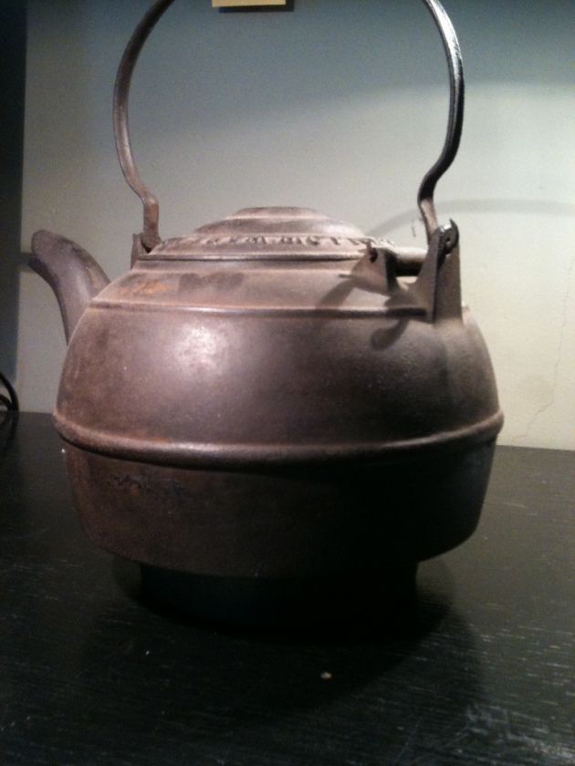 Antique Cast Iron with Wrought Iron Handle Tea Kettle/Teapot  