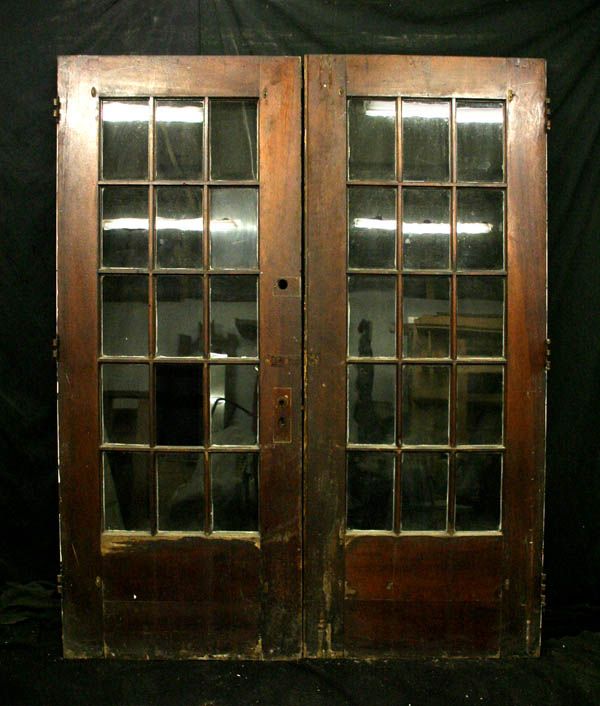 64x80 Pair Antique French Entry Double Doors Glass Lite  