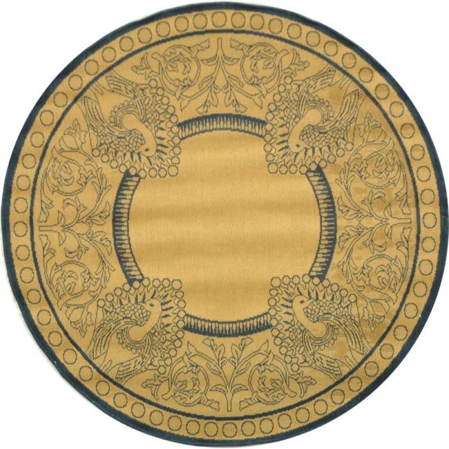 Natural/Blue Indoor/Outdoor Carpet Area Rug 5 Round  