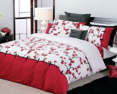 LOGAN & MASON Ginza Red Oriental QUEEN Quilt Cover Set  