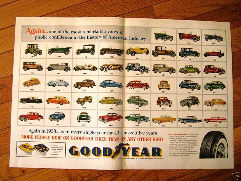1958 Goodyear Ad Buick Dodge Chrysler Ford Chevy Autos  