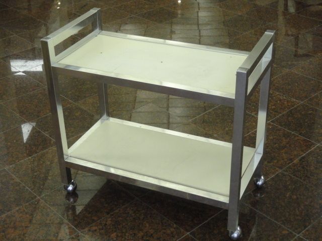 70s MODERN ALUMINUM BAR CART POLISH & BRUSHED FINISH on CASTERS 