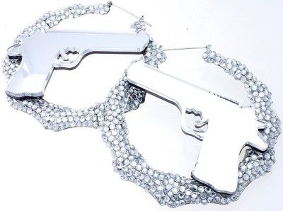   Gun Bamboo Rhinestone Hoop Earrings Basketball Wives Poparazzi  