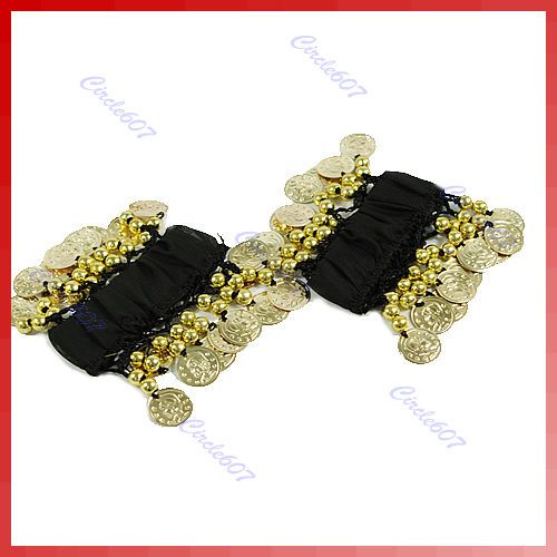 Pair Coin Belly Dance Arm Cuffs Wrist Bracelets Black  