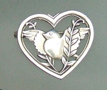 Vintage Sterling CORO PEGASUS Bird Brooch Heart Pin  