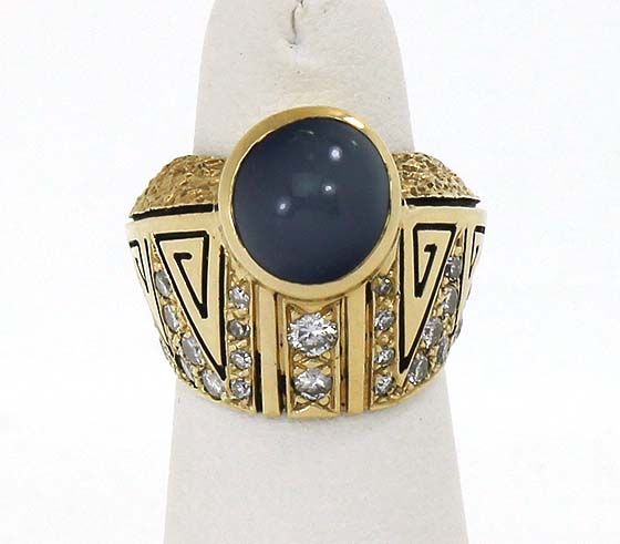 14K GOLD, DIAMONDS & BLUE STAR SAPPHIRE LADIES RING  