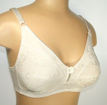 FLORAL JACQUARD FULL FIGURE WIRE FREE MAMA BRA  White 36 48 D/DD 