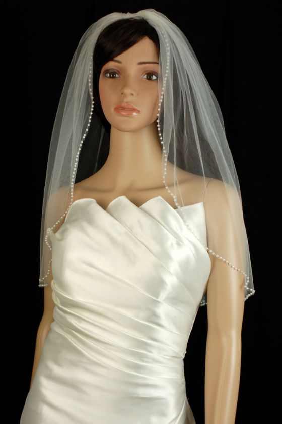 1T Ivory Beaded Edge Shoulder Bridal Wedding Veil  