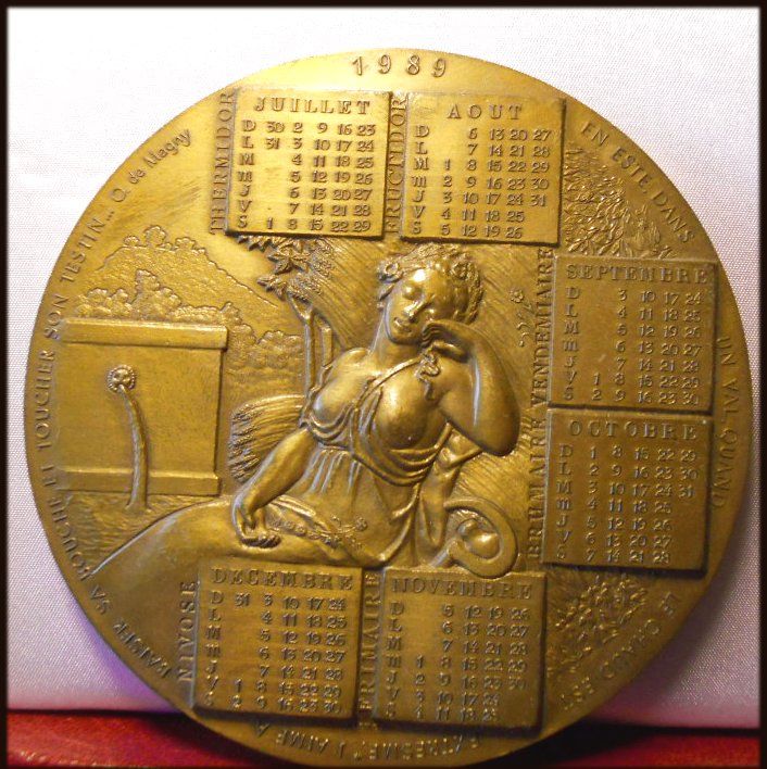 1989 LARGE FRENCH REVOLUTION CALENDAR BRONZE MEDAL  