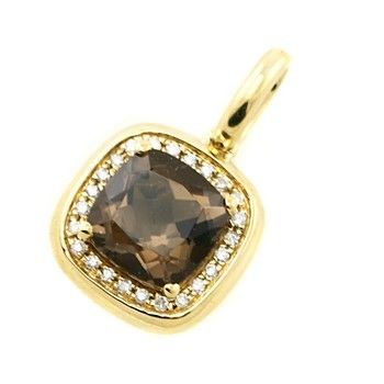    CUT SMOKEY TOPAZ & WHITE DIAMOND PENDANT 14K YELLOW GOLD  