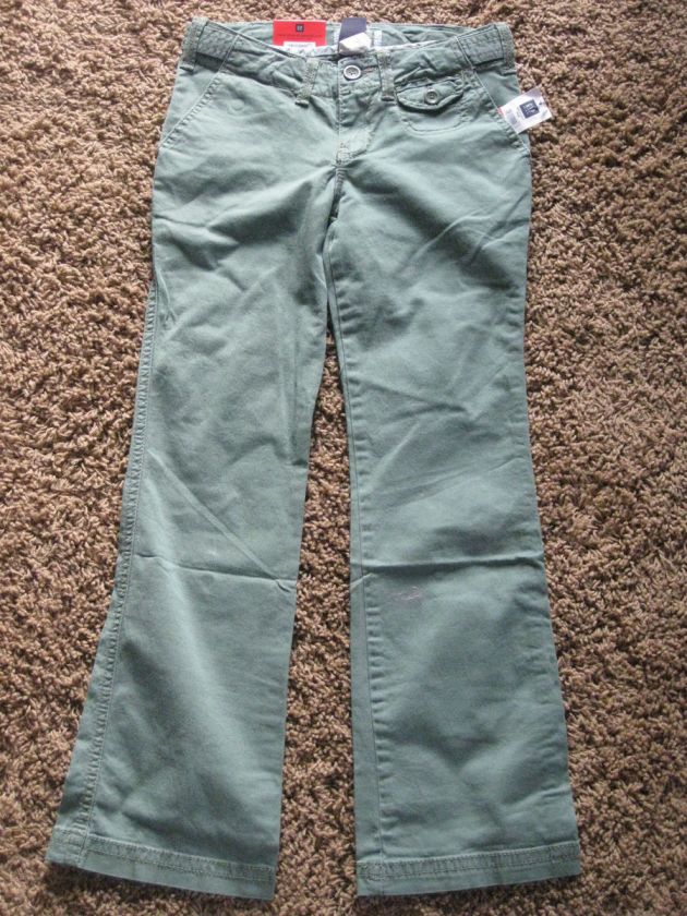 NWT GIRLS COOL GAP CAMO GREEN KHAKI PANTS SIZE 8R FLARE LEGS  