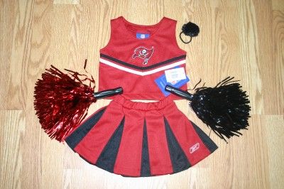   BUCCANEERS CHEERLEADER Costume OUTFIT pom poms 2T 2 BOW CHEERLEADING