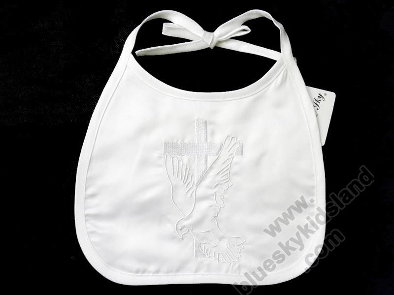 Baby Christening Baptism Bib Embroidery Satin White  