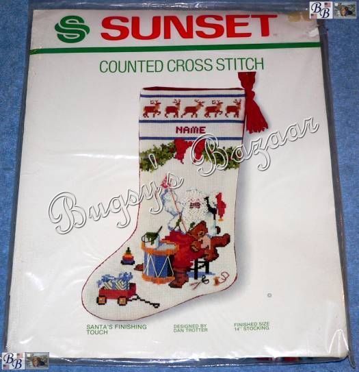   SANTAS FINISHING TOUCH Counted Cross Stitch Christmas Stocking Kit