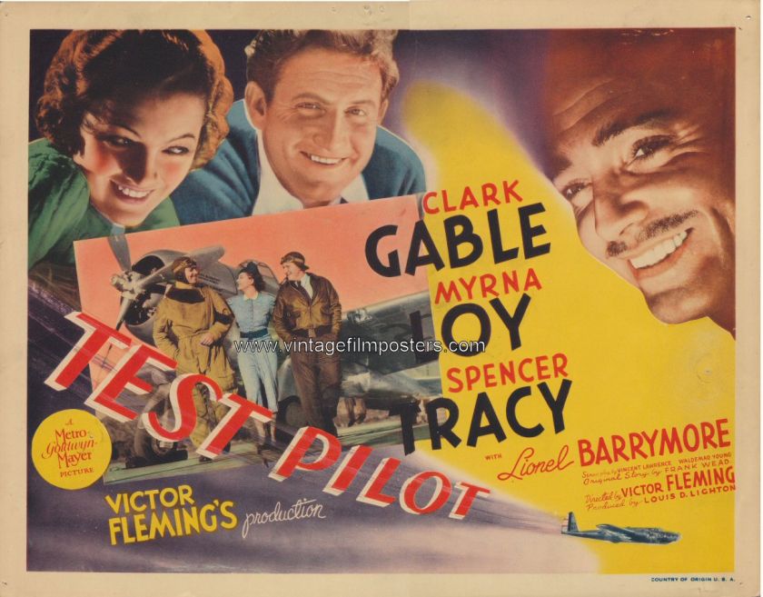 TEST PILOT, original 1938 Title Card GABLE, LOY & TRACY  