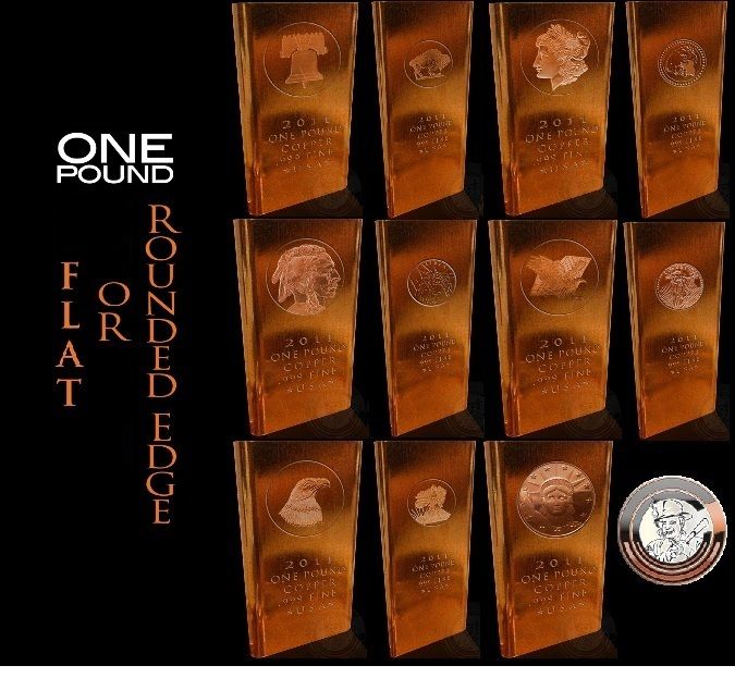 10 1 Pound .999 Fine Copper Bullion Art Bar Ingots 12 Styles 