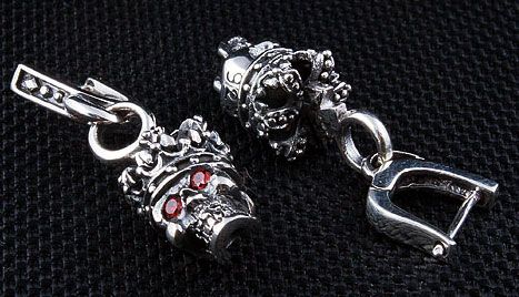 GARNET CROWN SKULL STERLING SILVER MENS EARRINGS STUD PUNK EMO NEW 