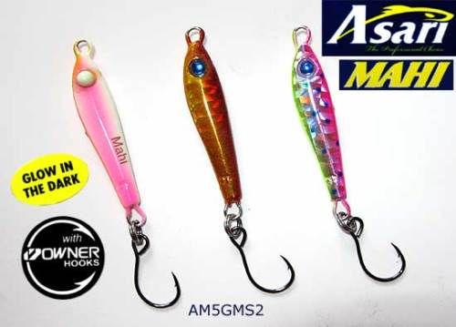 Qty3 Lures   Asari MAHI JIGs, jigging w/ Owner Hook. #6, 5gm S2 Glow 