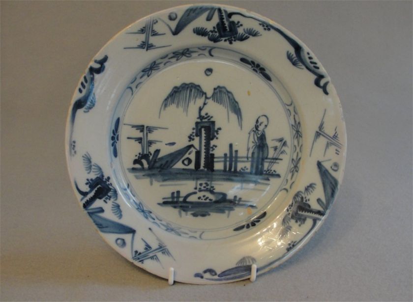 Delft Plate Chinese figure, florals, house 2  