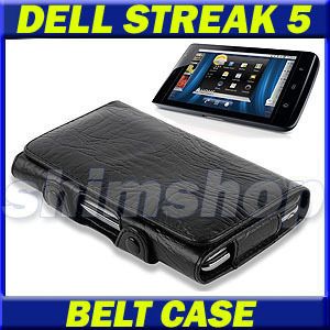 Dell Streak 5 AT&T O2 UK Black Leather Belt Clip Pouch Case Cover 