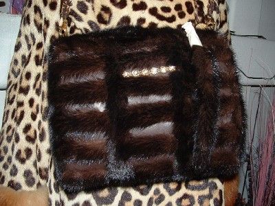 NEW DESIGNER MINK FUR LEATHER CLUTCH HANDBAG MUFF 3in 1  