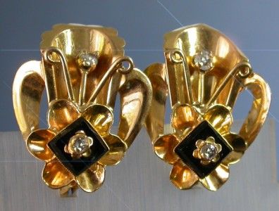   Victorian 18k Gold Rose Cut Diamond Onyx Mourning Earrings  