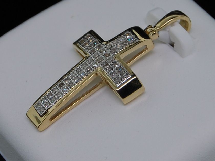 LADIES YELLOW GOLD DIAMOND CROSS JESUS CHARM PENDANT  