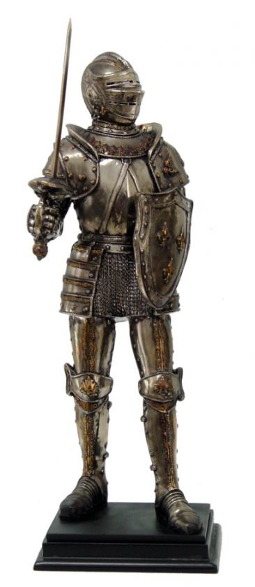 MEDIEVAL KNIGHT WARRIOR ARMORED w/ HELMET SWORD SHEILD FIGURINE STATUE 